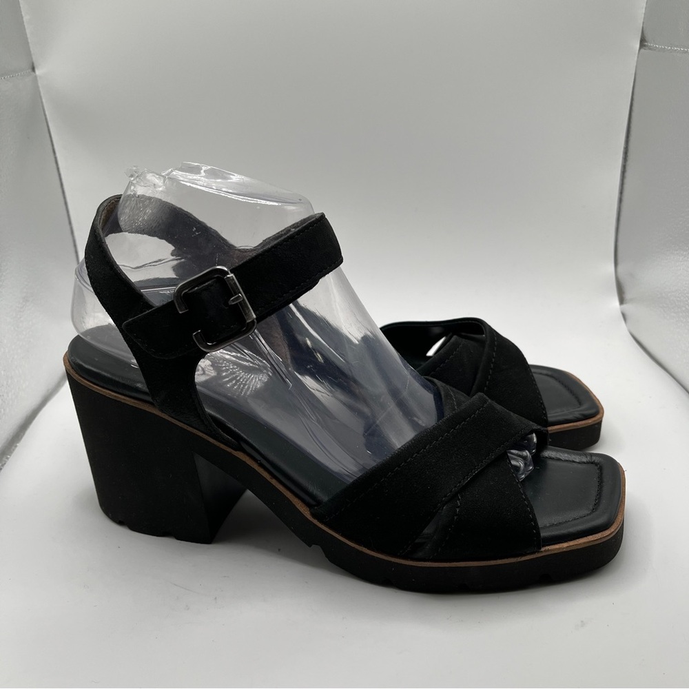 NWOB Paul Green Leora Black Leather Block Sandals size UK 6 U.S 8.5